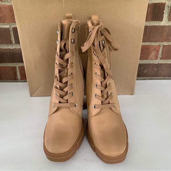 Steve Madden Womens Hani tan ankle Combat Lace-up Boots block heel US 10 M NEW - Picture 2 of 7